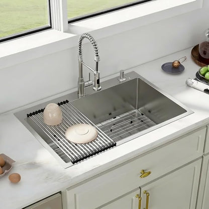 33 Drop In Kitchen Sink - Fuyuoer 33x22 inch Drop in Stainless Steel Sink 16 Gauge Single Bowl 10'' Deep Large Topmount Kitchen Sinks Over Mount, Round Corners