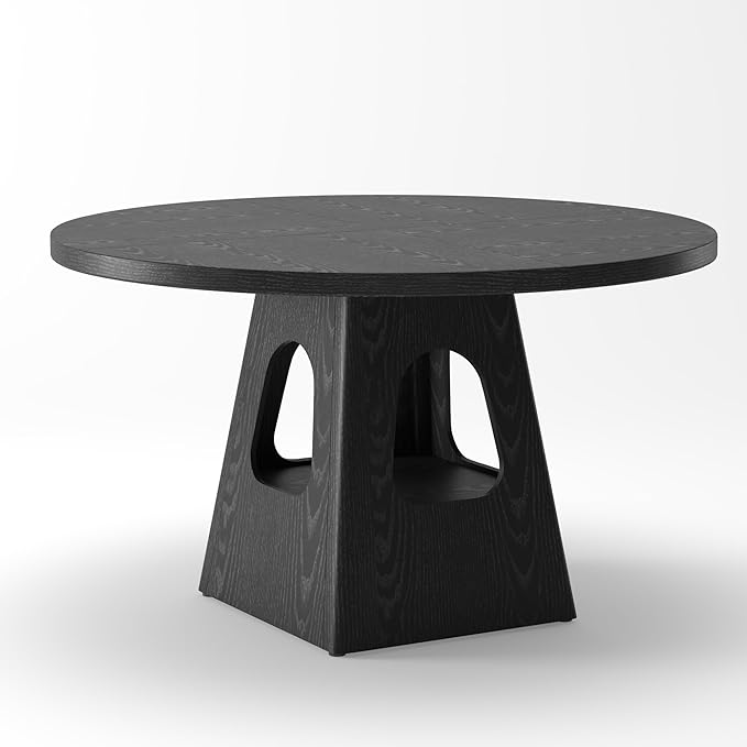 JOSHEN 47" Round Rustic Dining Table, Kitchen Table with Storage Shelf, Dinner Tables with Solid Wood Frame for Home Dining, Black