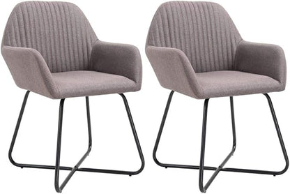 Taupe Dining Chairs Set of 2 Modern Accent Kitchen Chairs 24"x24"x33.1" Ergonomic Polyester Seat with Padded Armrests Powder-Coated Steel Frame for Dining Room Living Room