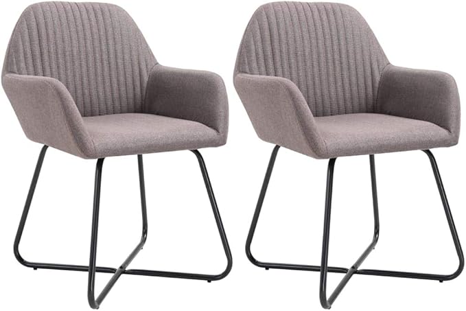 // Modern Dining Chairs Set of 2 Taupe Fabric Upholstered Accent Chairs with Steel Legs for Kitchen, Living Room, Farmhouse Decor