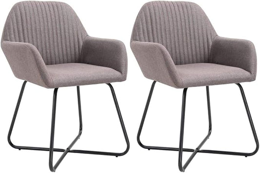 // Modern Dining Chairs Set of 2 Taupe Fabric Upholstered Accent Chairs with Steel Legs for Kitchen, Living Room, Farmhouse Decor