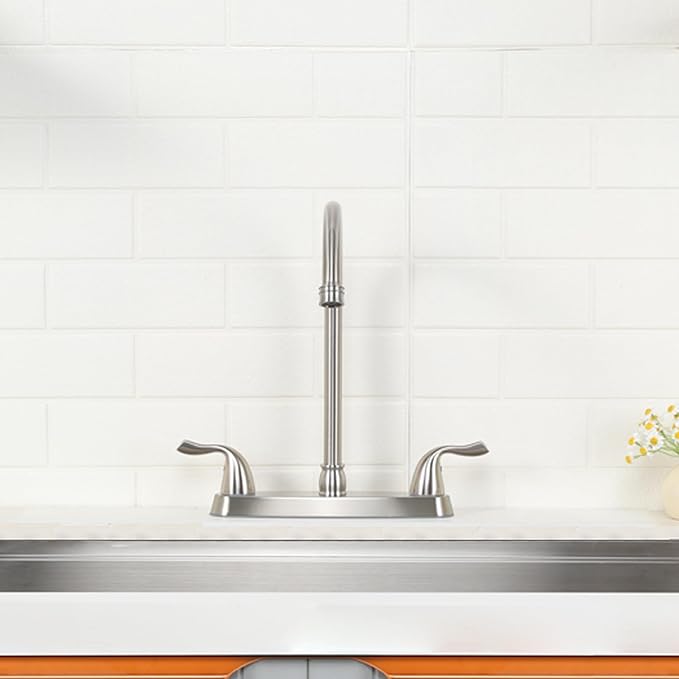 SHACO 2 Handle Kitchen Faucet, 3 Hole Kitchen Sink Faucet with Water Supply Line, Stainless Steel Brushed Nickel High Arc 360 Degree Rotating Taps for Kitchen Bar RV Camper, SC-YZLT001