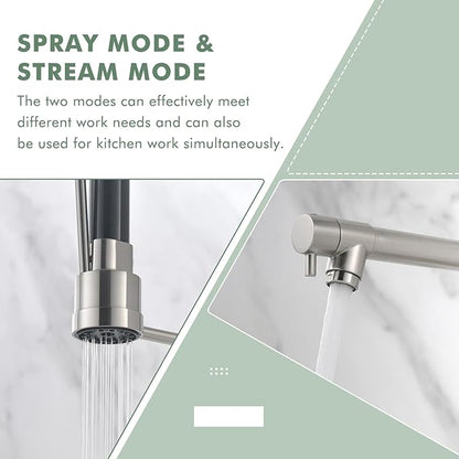 GIMILI Commercial Dual-Spout Kitchen Sink Faucet with Pull Down Sprayer Brushed Nickel