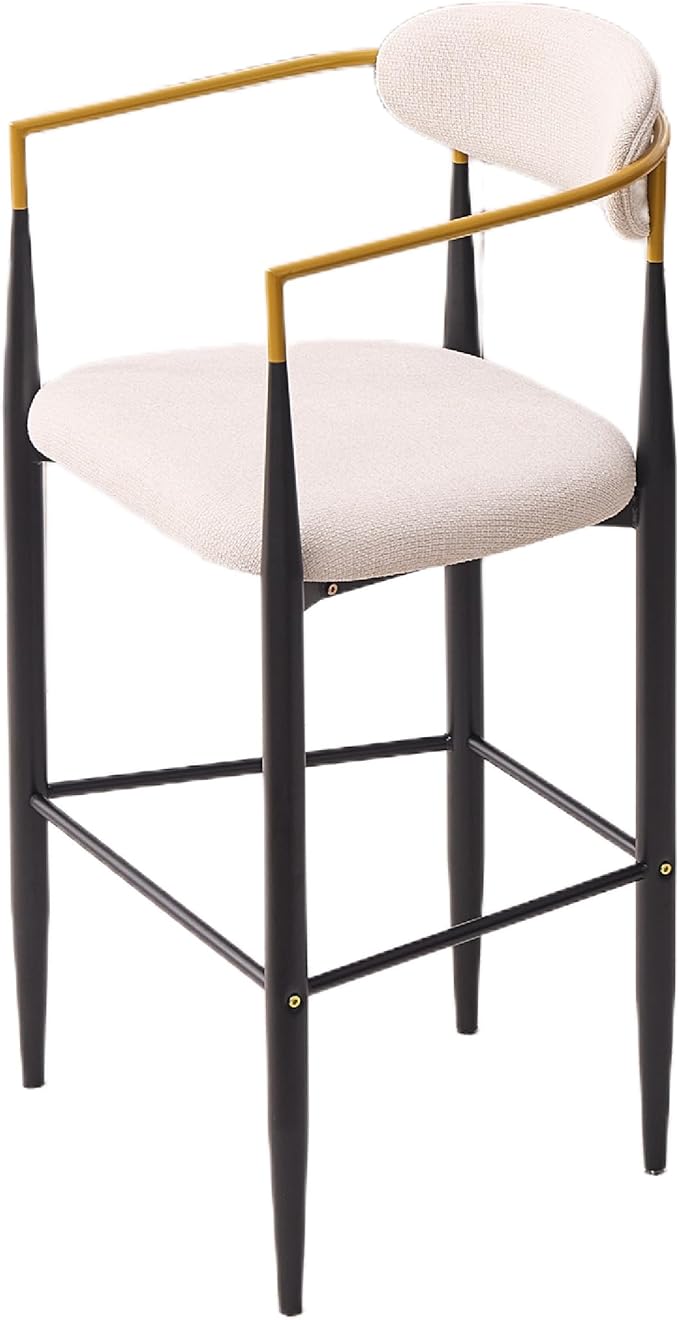 Modern Upholstered Accent Chair Set of 2 with Gold Accented Armrests, Ergonomic Barrel Back, Padded Fabric Seat, Metal Frame for Dining Room, Kitchen Island, Counter, Office (Beige,Bar Stool)