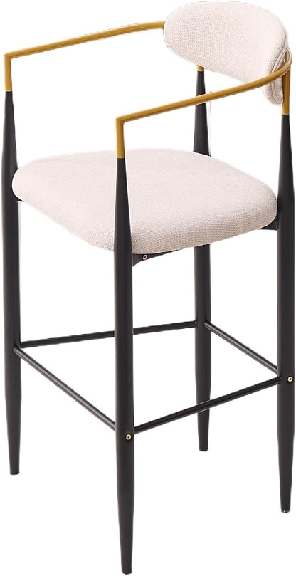 Modern Upholstered Accent Chair Set of 2 with Gold Accented Armrests, Ergonomic Barrel Back, Padded Fabric Seat, Metal Frame for Dining Room, Kitchen Island, Counter, Office (Beige,Bar Stool)