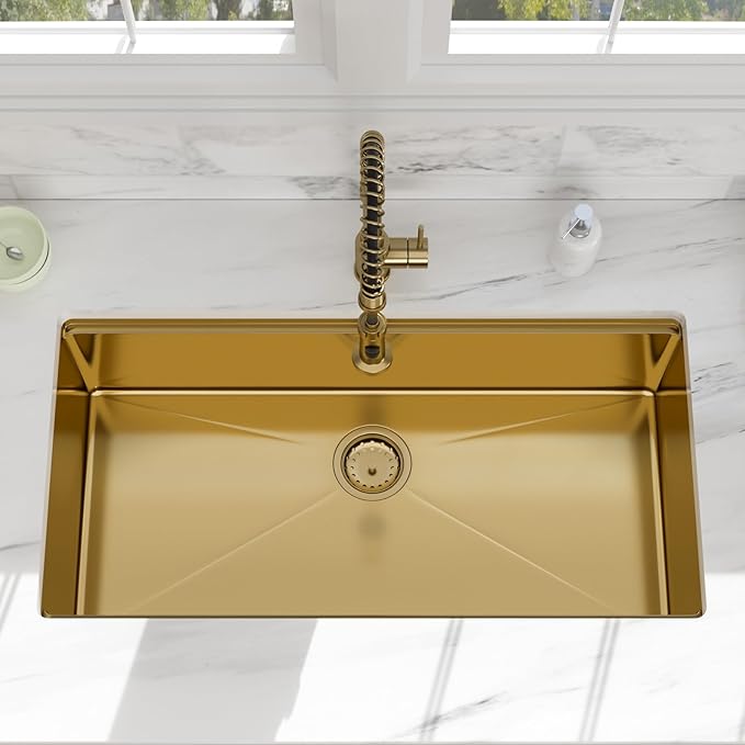 36x19 Undermount Gold Kitchen Sink - Beslend Stainless Steel Ledge Workstation Kitchen Sinks Gold Sink 16 Gauge Single Bowl Underount Basin