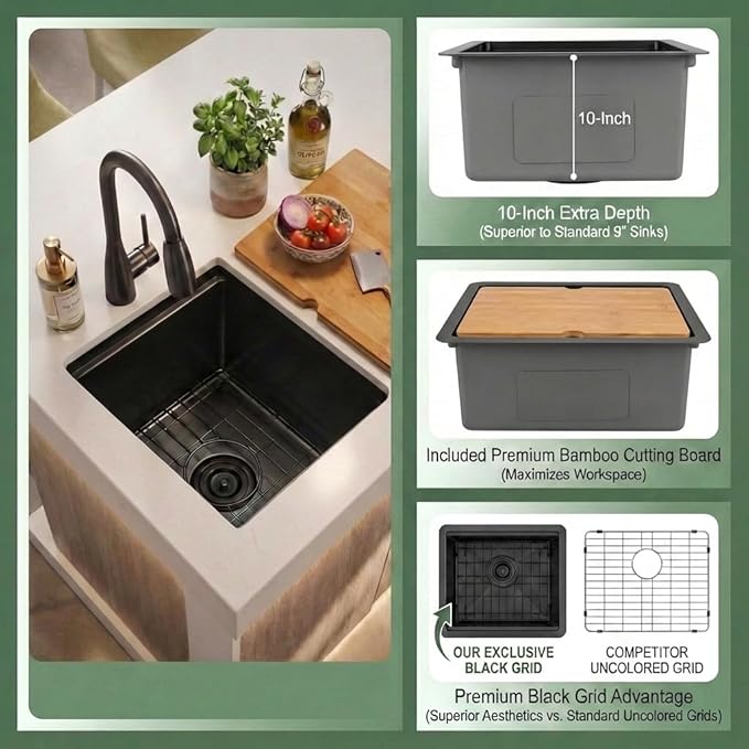 LQS Black Stainless Steel Undermount Bar Sink, 15" x 17" Small Wet Bar Sink and RV Kitchen Sink Workstation, 16 Gauge Stainless Steel Kitchen Sink with Abundant Accessories For RV, Outdoor, Coffee Bar