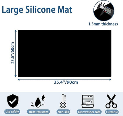 35.4"x23.6" Large Silicone Mat for Kitchen Counter, Heat Resistant Non-Slip Countertop Protector, Waterproof Silicone Craft Mat for Kitchen Island, Semitransparent