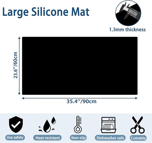 35.4"x23.6" Large Silicone Mat for Kitchen Counter, Heat Resistant Non-Slip Countertop Protector, Waterproof Silicone Craft Mat for Kitchen Island, Semitransparent