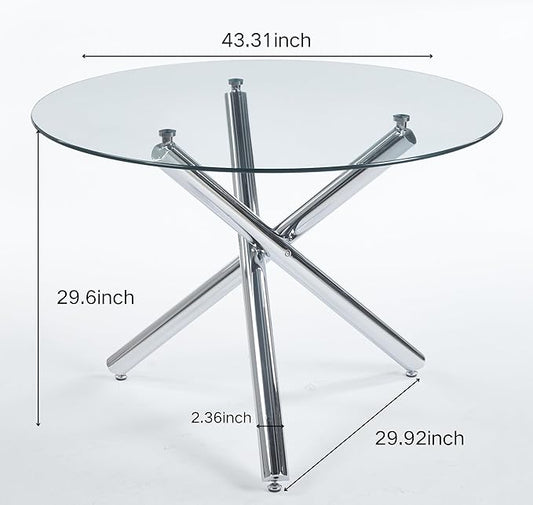 Round Glass Dining Table,Glass Dining Room Table with Metal Legs, Modern Glass Kitchen Table for Home, Kitchen, Dining Room