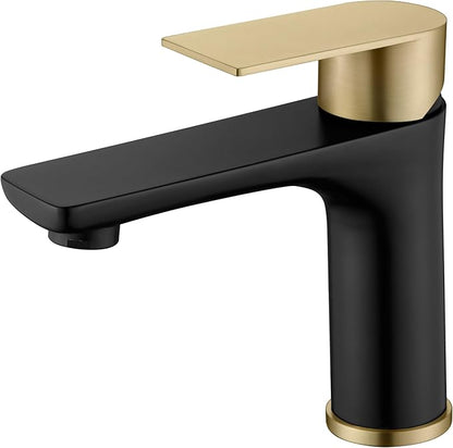 SUMERAIN Modern 304 Stainless Steel Bathroom Faucet Lead-Free Vanity Sink Faucet Black&Gold Single Handle Washbasin Faucet