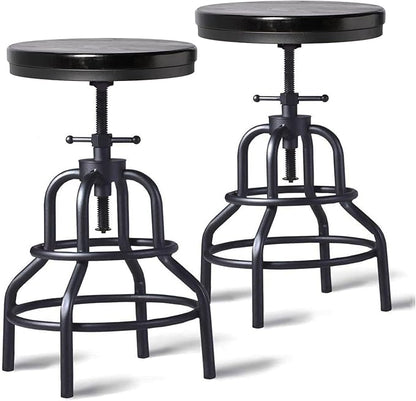 LOKKHAN Vintage Industrial Bar Stool - Rustic Swivel - Round Wood Metal - Kitchen Counter Height Adjustable - Pipe Stool - Cast Steel - 20-27 Inch (Set of 2)