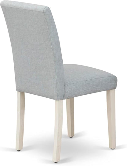 East West Furniture ABP0T15 Abbott Parson Dining Chairs - Baby Blue Linen Fabric Upholstered Chairs, Set of 2, Linen White