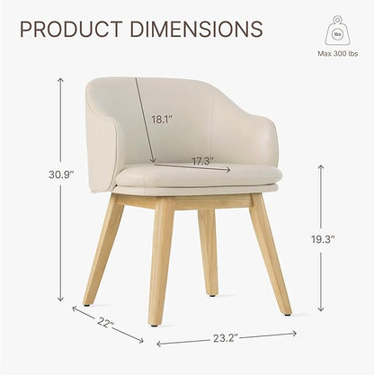 KISLOT Wooden Dining Chairs Set of 2, Faux Leather Upholstered Modern Dining Room Chairs with Barrel Backrest & Double-Layer Thick Cushion for Living Room, Restaurant, Kitchen and Café, Beige