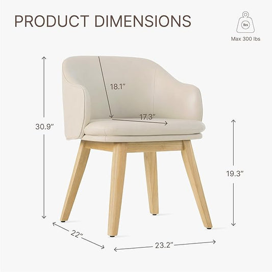 KISLOT Wooden Dining Chairs Set of 2, Faux Leather Upholstered Modern Dining Room Chairs with Barrel Backrest & Double-Layer Thick Cushion for Living Room, Restaurant, Kitchen and Café, Beige