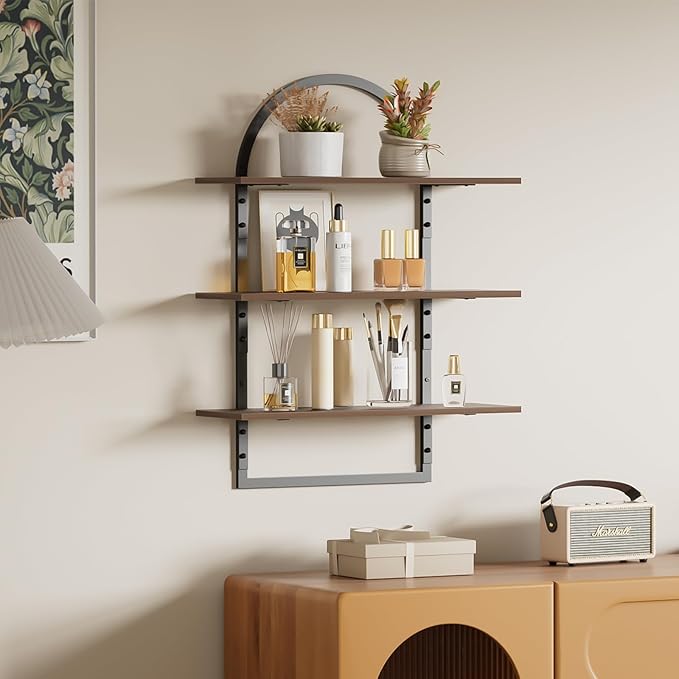 Floating Shelf for Wall - 3 Tier 24"x 31.5" Shelves for Room Wall for Bathroom, Bedroom, Toilet, Kitchen, Living Room, Office, Rustic Brown