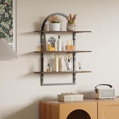 Floating Shelf for Wall - 3 Tier 24"x 31.5" Shelves for Room Wall for Bathroom, Bedroom, Toilet, Kitchen, Living Room, Office, Rustic Brown