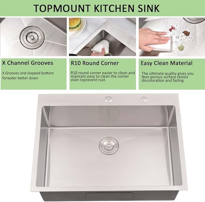 31 Inch Drop In Kitchen Sink -Wesliv 31x20 Drop In Top Mount Sinks 16 Gauge Stainless Steel 10 Inch Deep Single Bowl Kitchen Sink Basin with Colander & Drain Strainer