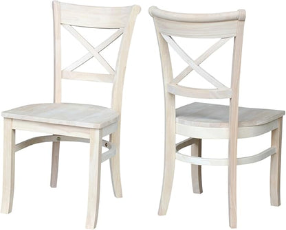 Charlotte X-Back Wooden Chairs, Set of 2, Sturdy Solid Wood Construction, Ideal for Dining Room and Kitchen - Unfinished