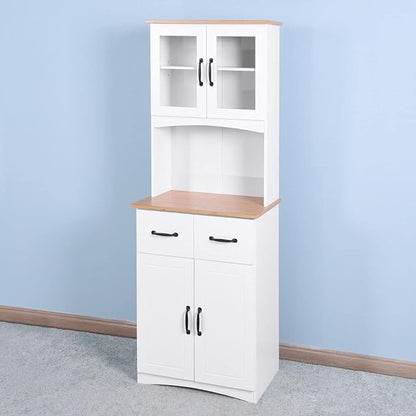 White Cupboard, Freestanding Multifunctional Kitchen Pantry Storage Cabinet with Drawers, Doors and Adjustable Shelf
