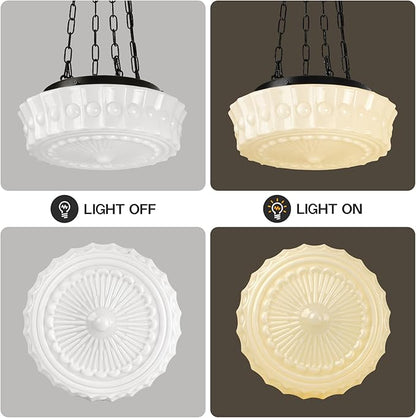 13.8" Milk Glass Pendant Light, Vintage Schoolhouse Chandelier, Mid Century Modern Hanging Ceiling Fixture for Kitchen Island, Dining Room, Bedroom, Hallway, Farmhouse Lighting White Lamp
