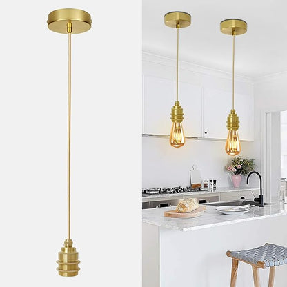 Mini Pendant Light Cord Kit, Industrial Retro Gold Pendant Light, 3.94ft Adjustable Woven Hanging Light Cord, Vintage Lamp Holder Fixture E26 Lamp Socket for Kitchen Farmhouse, Bulb Not Included