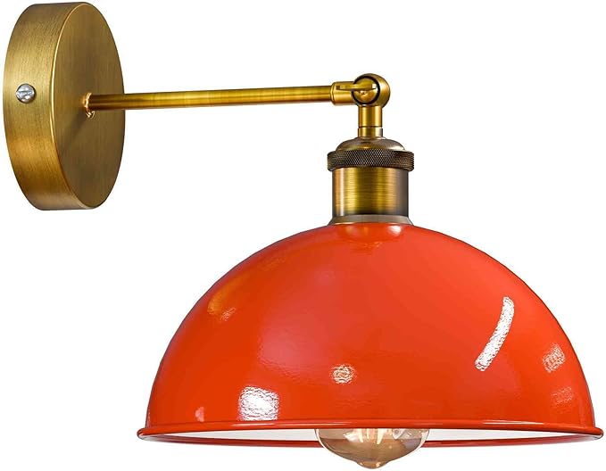 Dome Metal Wall Sconce, 180° Adjustable Industrial Wall Lamp for Bedside, Study, Kitchen, and Living Room Decor. (Orange.)