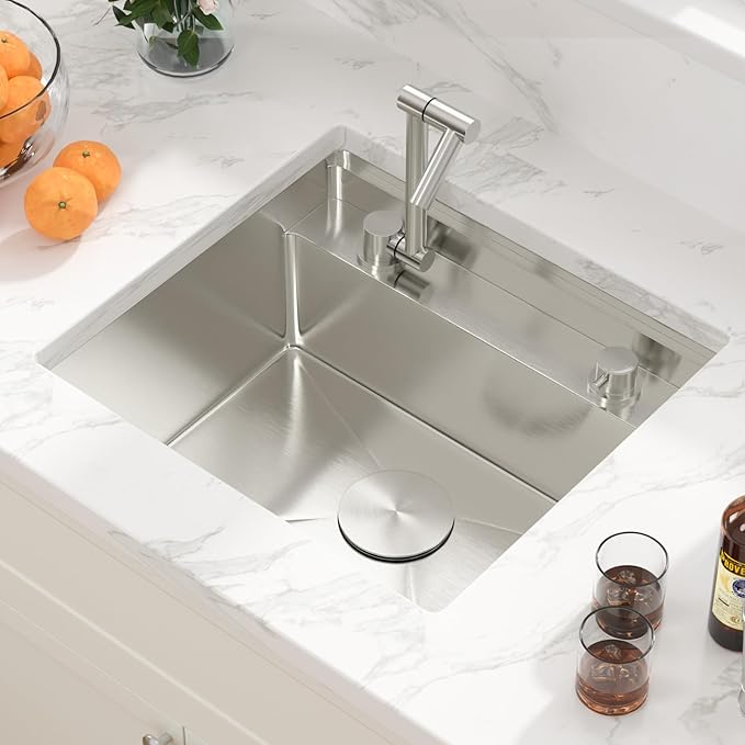 Sarlai Outdoor Sink, 21x19 Inch Undermount Kitchen Sink Workstation with Foldable Faucet Bar Prep Single Bowl 16 Gauge Stainless Steel Sinks with Cover,BBQ Sinks Outside with Cover
