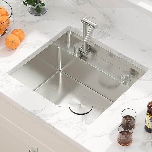Sarlai Outdoor Sink, 21x19 Inch Undermount Kitchen Sink Workstation with Foldable Faucet Bar Prep Single Bowl 16 Gauge Stainless Steel Sinks with Cover,BBQ Sinks Outside with Cover