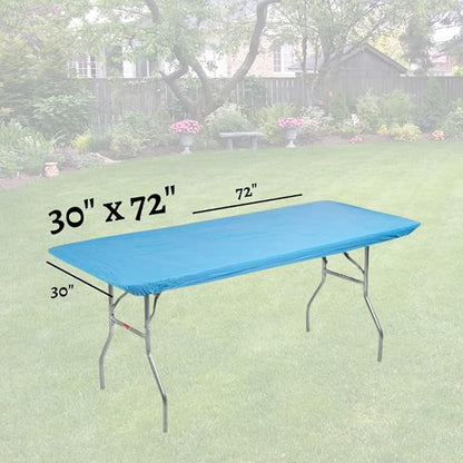 Kwik-Covers 10 Pack of Rectangular Plastic Table Covers - 6' Foot or 8' Foot Options - Indoor or Outdoor Fitted Table Covers (Table NOT Included) (Light Blue, 30" x 72" (6' ft))