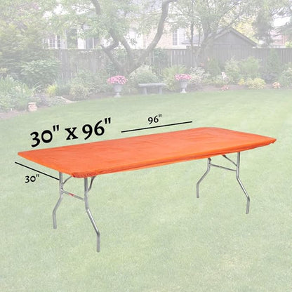 Kwik-Covers 10 Pack of Rectangular Plastic Table Covers - 6' Foot or 8' Foot Options - Indoor or Outdoor Fitted Table Covers (Table NOT Included) (Orange, 30" x 96" (8' ft))