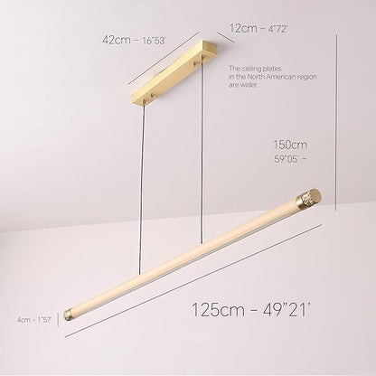 47" Wood Linear Pendant Light, Modern Wabi-Sabi Chandelier with Handcrafted Walnut & Brass, 3 Color Temperatures (3000K-6000K), Hanging Light Fixture for Dining Room, Kitchen, Bedroom