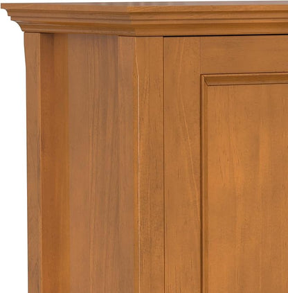 SIMPLIHOME Amherst Storage Cabinet - 32 inch Wide Solid Wood 2-Shelf Low Storage Unit in Light Golden Brown, Transitional Console or Accent Cupboard for Living Room or Entryway with Adjustable Shelves