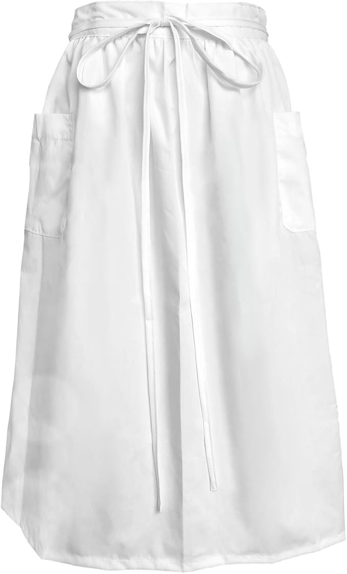Cityelf Vintage White Apron Maid Pioneer Costume Victorian Style Cotton 50’s Ruffle Dress Apron with Long Ties and Pockets