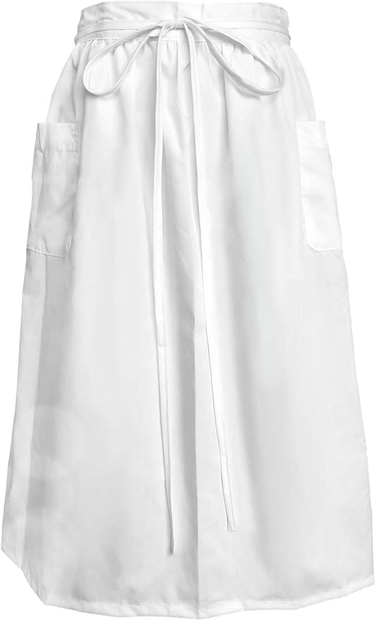 Cityelf Vintage White Apron Maid Pioneer Costume Victorian Style Cotton 50’s Ruffle Dress Apron with Long Ties and Pockets