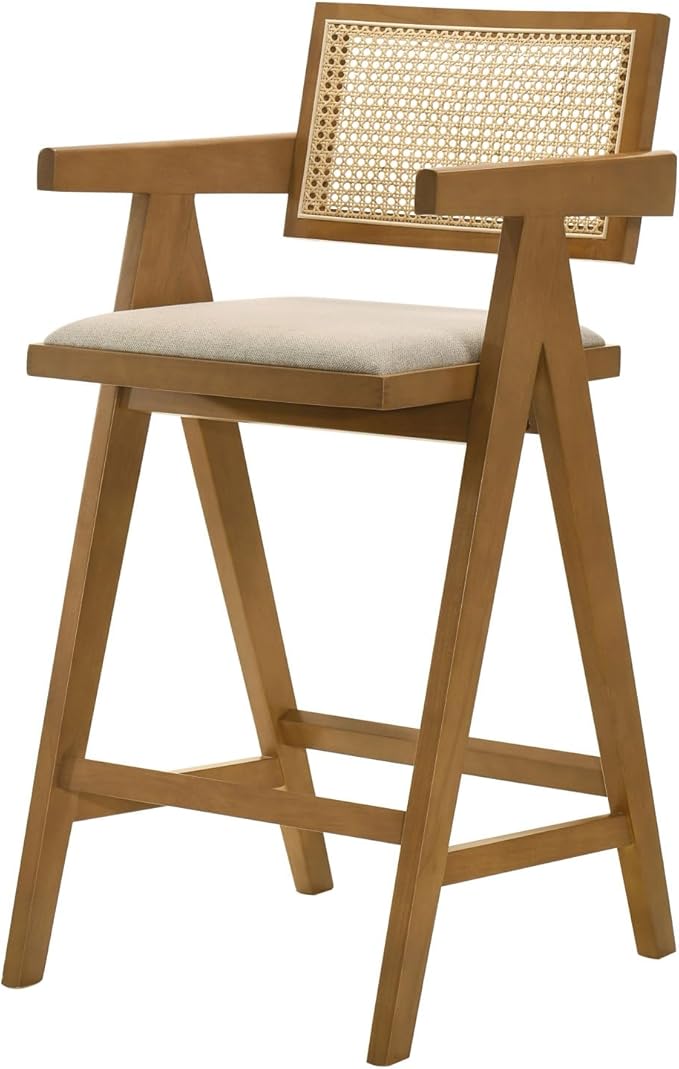 Remy Light Walnut Woven Rattan Wood Chair (Set of 2) - Walnut - Mid-Century Modern Charm - Kitchen Island - Timeless Appeal