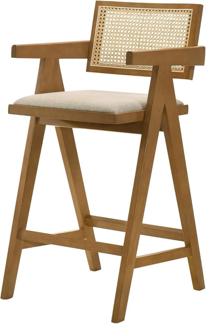 Remy Light Walnut Woven Rattan Wood Chair (Set of 2) - Walnut - Mid-Century Modern Charm - Kitchen Island - Timeless Appeal