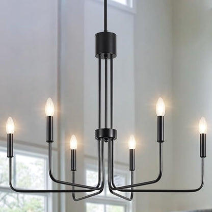 ETONIMERR 28.15'' Black Dining Room Chandelier, 6 Light Modern Farmhouse Chandelier, Rustic Industrial Hanging Light for Kitchen Island livng Room Bedroom Entryway Foyer