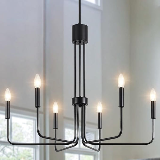ETONIMERR 28.15'' Black Dining Room Chandelier, 6 Light Modern Farmhouse Chandelier, Rustic Industrial Hanging Light for Kitchen Island livng Room Bedroom Entryway Foyer