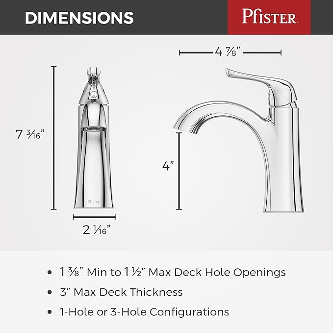Pfister Willa Single Handle Bathroom Sink Faucet 1 Hole Chrome Finish with Push & Seal Drain NSF Certified WaterSense EPA Compliant TiteSeal Technology LF042MALCC