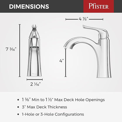 Pfister Willa Single Handle Bathroom Sink Faucet 1 Hole Chrome Finish with Push & Seal Drain NSF Certified WaterSense EPA Compliant TiteSeal Technology LF042MALCC