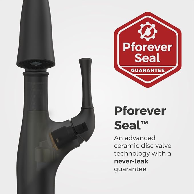 Pfister Alderwood Kitchen Faucet with Pull Down Sprayer and Soap Dispenser, Single Handle, NSF Certified, Matte Black Finish, F5297AWB
