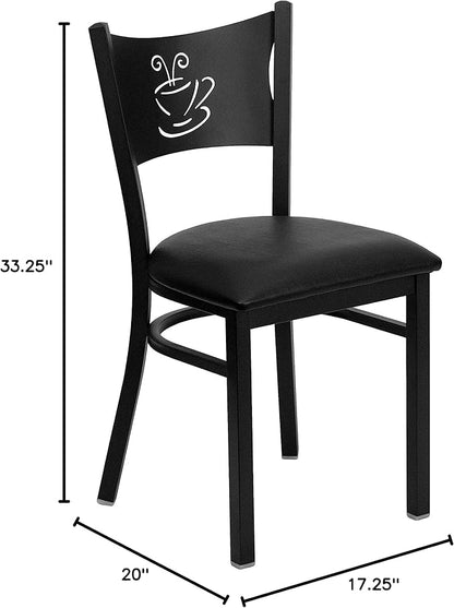 Flash Furniture 2 Pack HERCULES Series Black Coffee Back Metal Restaurant Chair - Black Vinyl Seat