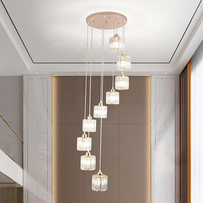 High Ceilings Long Chandeliers Modern Crystal Pendant Light Raindrop Drop Lamp Hanging Chandeliers Flush Mount Lighting Fixtures for Staircase Foyer Entryway Gold 9 Lights