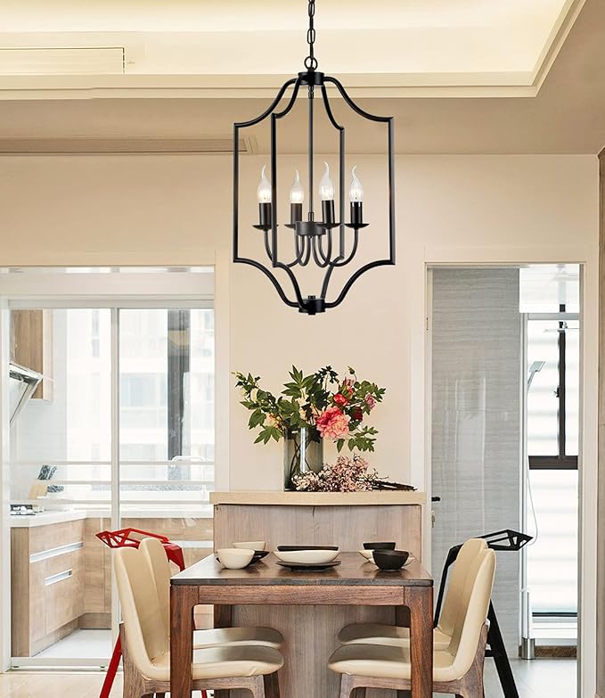 NA 4-Light Farmhouse Chandelier Fixture Rustic Industrial Pendant Lighting Adjustable Height Metal Cage E12 Hanging Lights for Kitchen Island, Dining Room, Living Room, Bedroom, Foyer, Entry