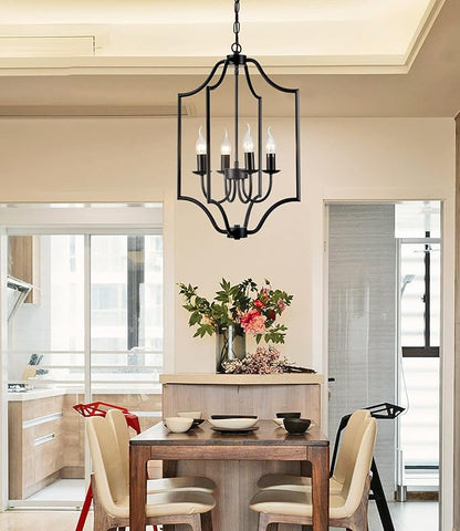 NA 4-Light Farmhouse Chandelier Fixture Rustic Industrial Pendant Lighting Adjustable Height Metal Cage E12 Hanging Lights for Kitchen Island, Dining Room, Living Room, Bedroom, Foyer, Entry