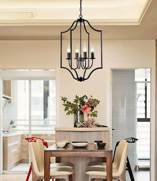 NA 4-Light Farmhouse Chandelier Fixture Rustic Industrial Pendant Lighting Adjustable Height Metal Cage E12 Hanging Lights for Kitchen Island, Dining Room, Living Room, Bedroom, Foyer, Entry
