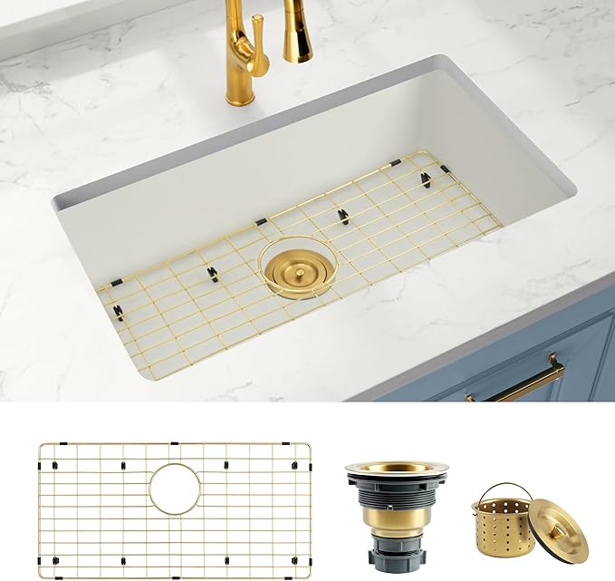 White Kitchen Sink,Granite Composite Undermount Kitchen Sink,Single Bowl Drop In Kitchen Sinks (31" X 18")