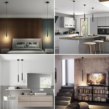 Pendant Lights Kitchen Island 2 Pack, Modern LED Pendant Light for Bedroom Bedside Table TV Background, Minimalist Black Pendant Light Fixture, Kitchen Island Light, Height Adjustable, 3000k