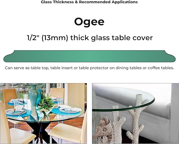 20 Inch Round Tempered Ogee Polished Edge Glass Table Top 1/2” Thick Round Glass Table Top Heavy Duty, Dining, Coffee, and Office Tables by Fab Glass and Mirror